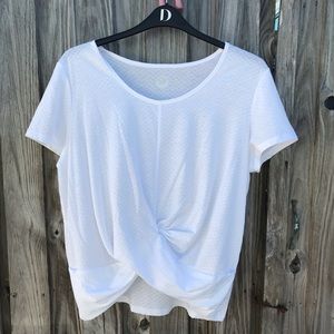 NWOT White blouse.XL with small cuffed short sleeve.  Relaxed knot at waist